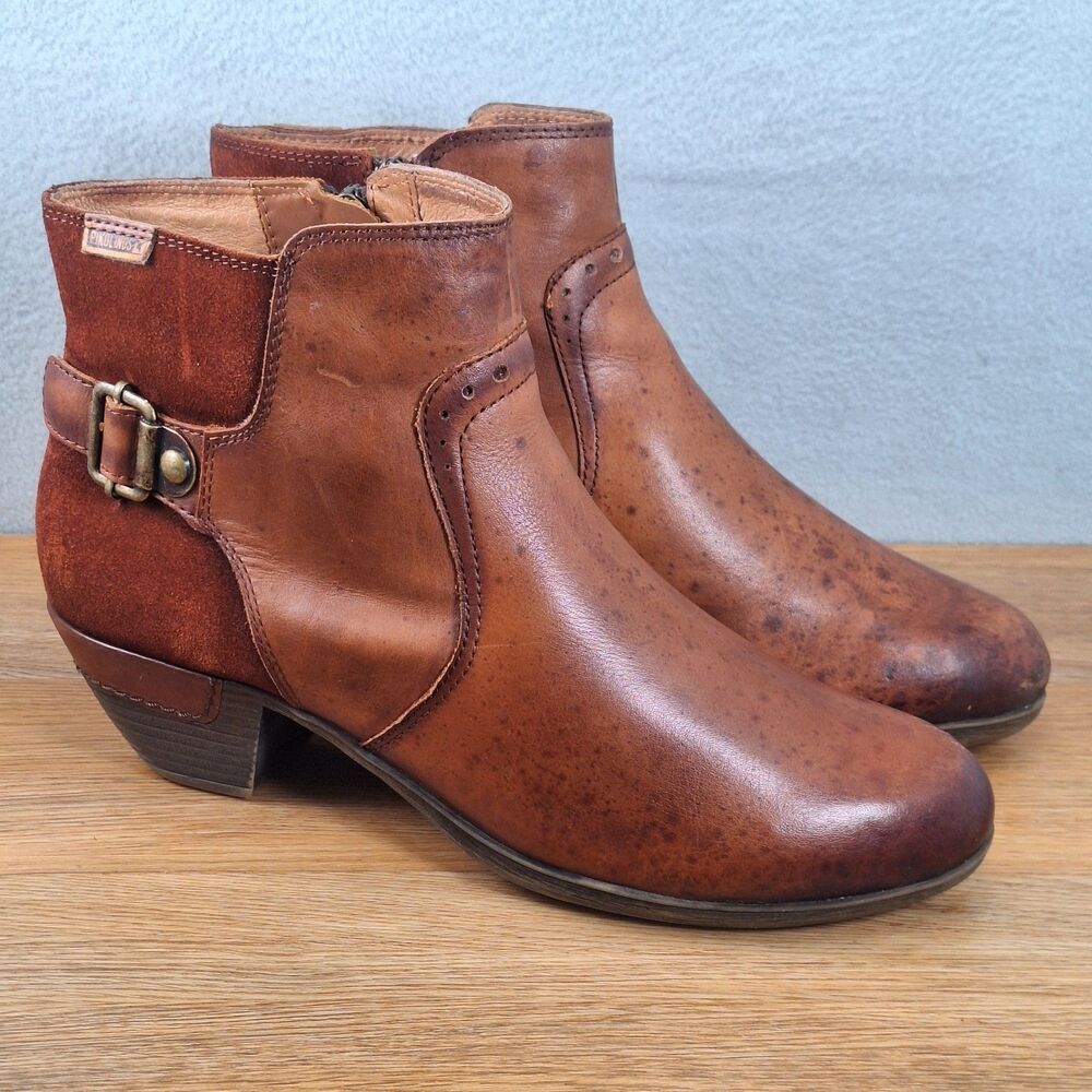 Pikolinos Rotterdam Women's 10.5 EU 41 Zip Ankle Boots Brown Leather Chelsea